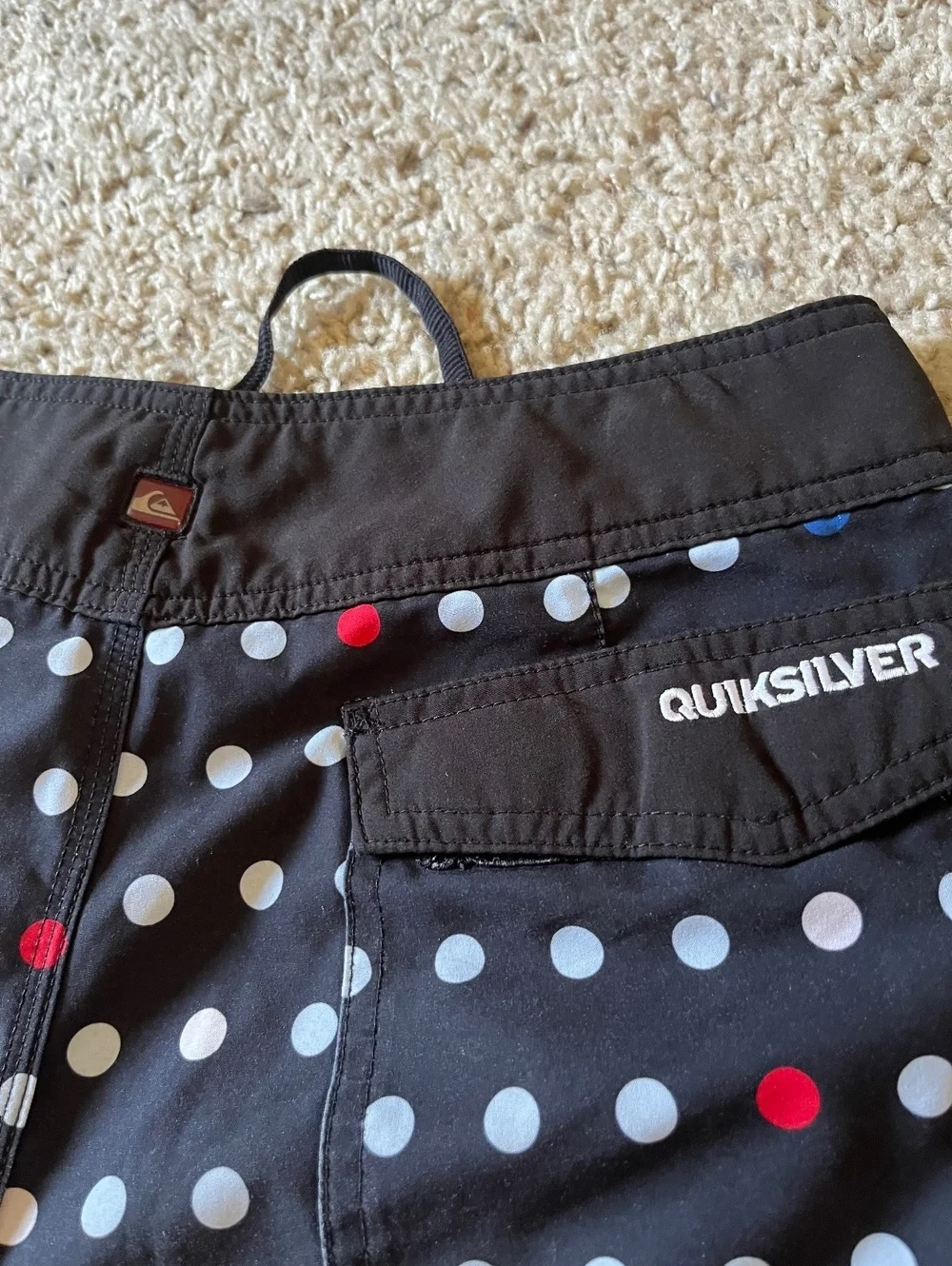 Quiksilver Y2K Men's Black Polka Dot Board Shorts with Blue Trim